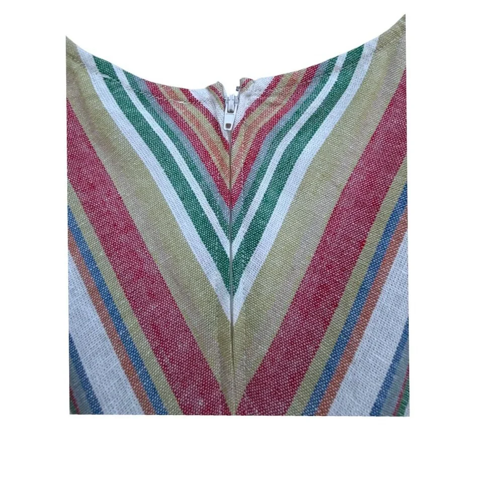 Linen Blend Sundress 1X Asymmetric Picnic Stripe Flowy Cottage